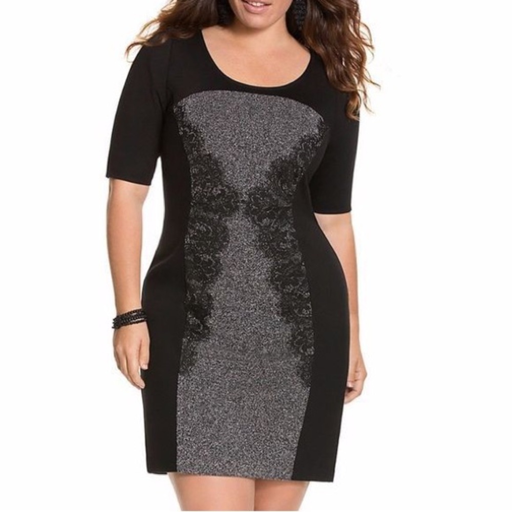 Lane Bryant 18 black bodycon dress lace detail